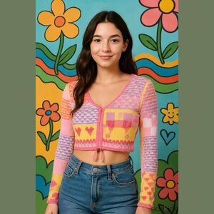 Qed London knit heart crop cardigan s-large NWT